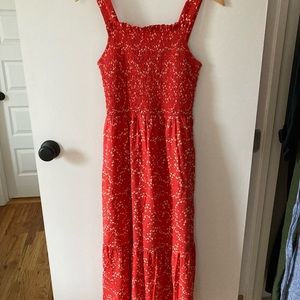Everlane Red Print Smock Maxi Dress Size XS